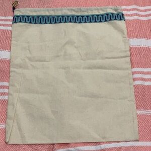 Tori Burch Canvas Drawstring Bag with Blue Pattern 12 x 14-1/2”